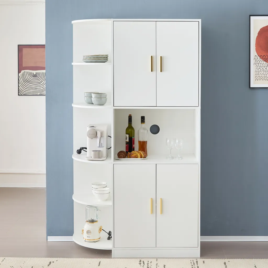 AIORBER Buffet 180 cm avec Étagère d'Angle Modulable Blanc Moderne - 2