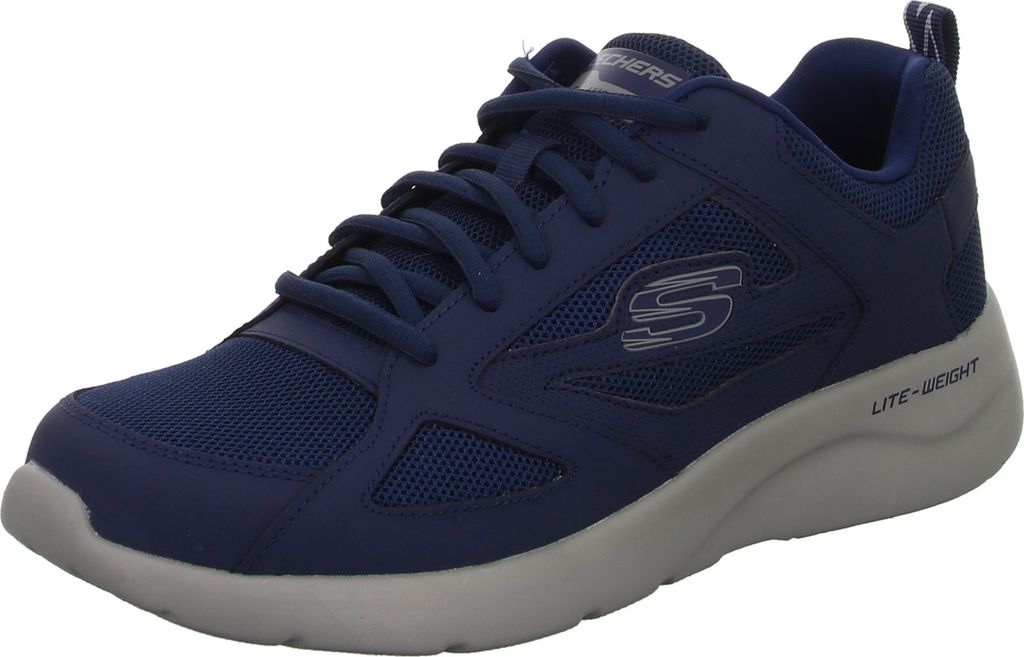 A single blue Skechers shoe is shown against a white background.