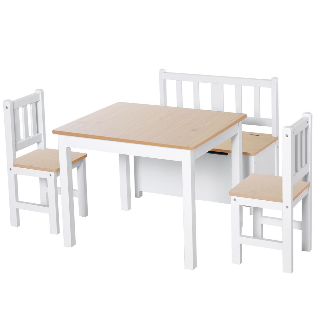 2x Kinderstuhl Sitzgruppe MDF massiv Kindersitzgruppe Holz weiß Kindertisch 