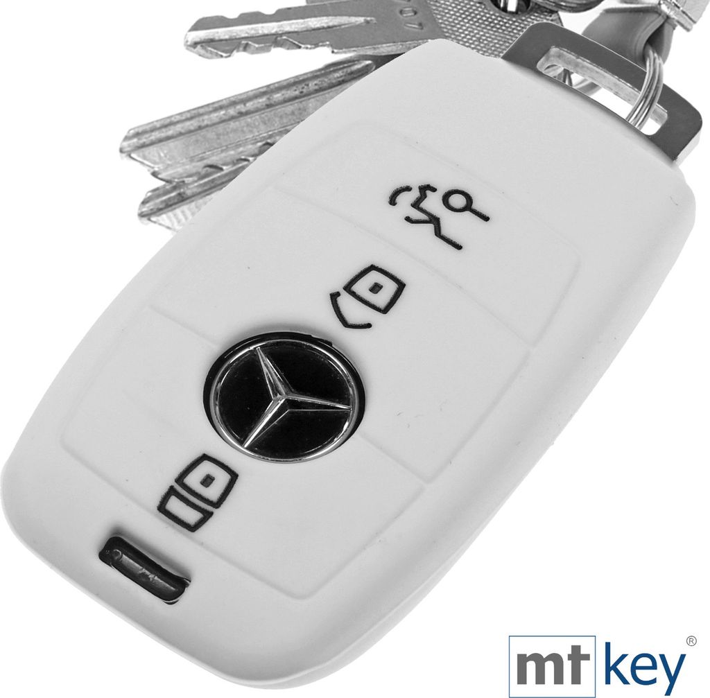 Auto Schlüssel Hülle Silikon Schutz Cover Weiß kompatibel mit Mercedes Benz E-Klasse W213 S213 C238 A238 3 Tasten KEYLESS SMARTKEY