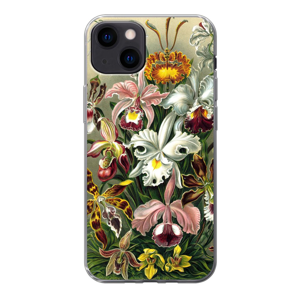 MuchoWow Handyhülle Schutzhülle Hülle für iPhone 13 Orchidee - Haeckel - Kunst Silikon Softcase Handy Hülle - Karteninhaber