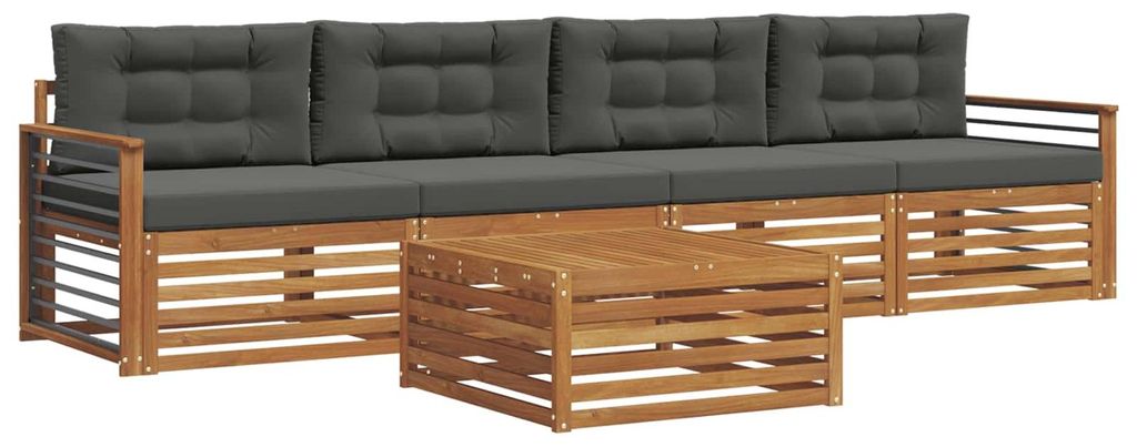 vidaXL Outdoor-Sofagarnitur mit Kissen 5 pcs Natur und Anthrazit