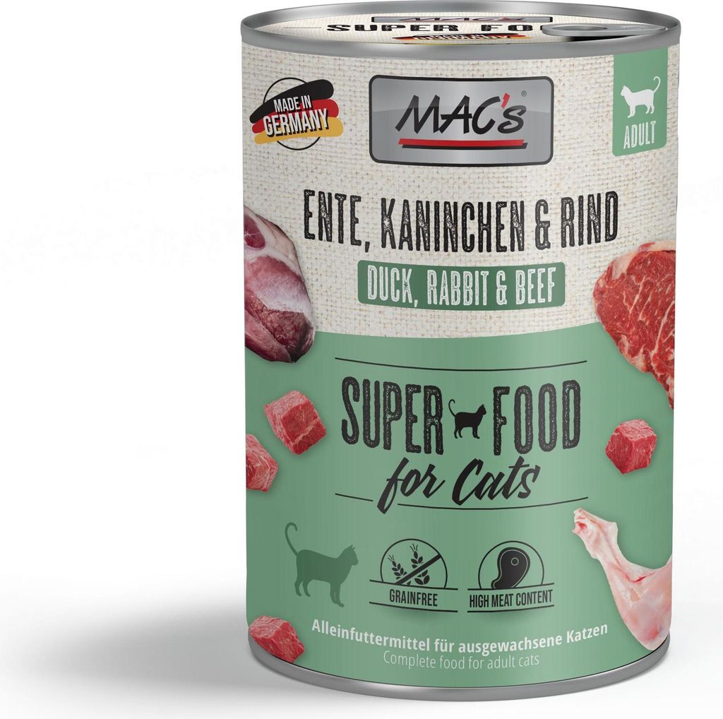 MAC´s 6x400g Ente, Kaninchen & Rind Nassfutter für Katzen Produktbild 
