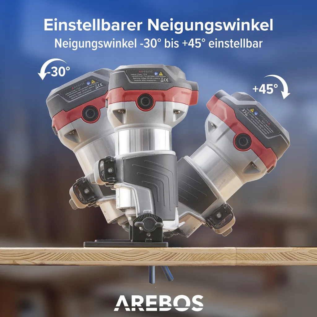 AREBOS Défonceuse Multifonction 710W - Blocage Broche et Base Plongeante - 10