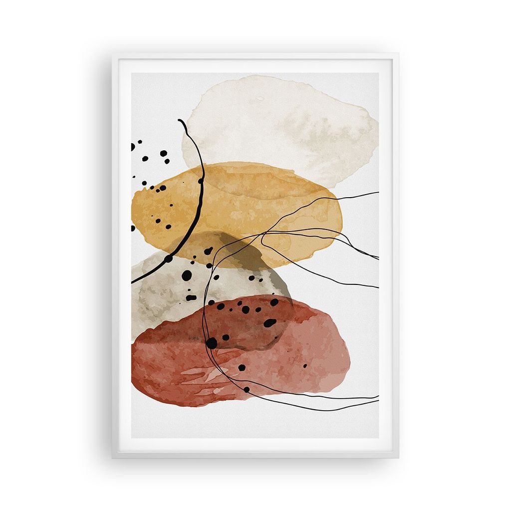 Gerahmtes Poster - Weißer Rahmen - Aquarell Abstraktion Formen - 70x100 cm - Wand Bild - Wanddeko - Wandbilder - Kunstposter - Wandposter - Bilder...