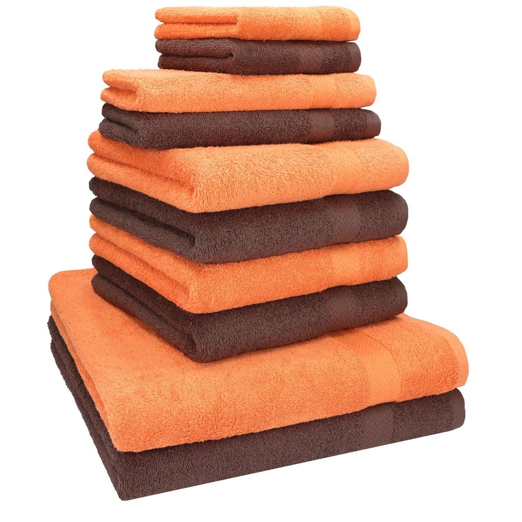Betz 10-tlg. Handtuch-Set PREMIUM CLASSIC 2 Duschtücher 4 Handtücher 2 Gästetücher 2 Seiftücher Farbe: orange & nussbraun