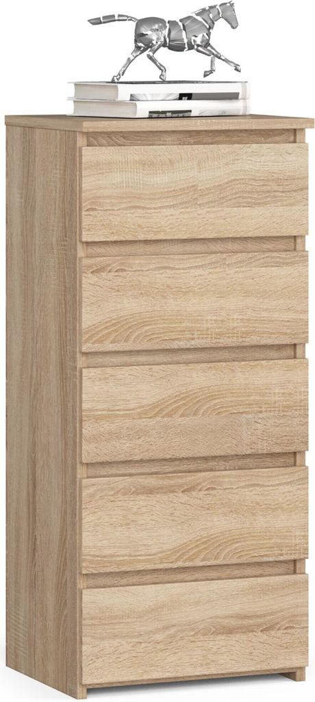 Kommode 40 cm breit Holz Highboard Sideboard für Flur Schlafzimmer Wohnzimmer Kinderzimmer Organizer 92 cm hoch mit 5 Schubladen sonoma Eiche