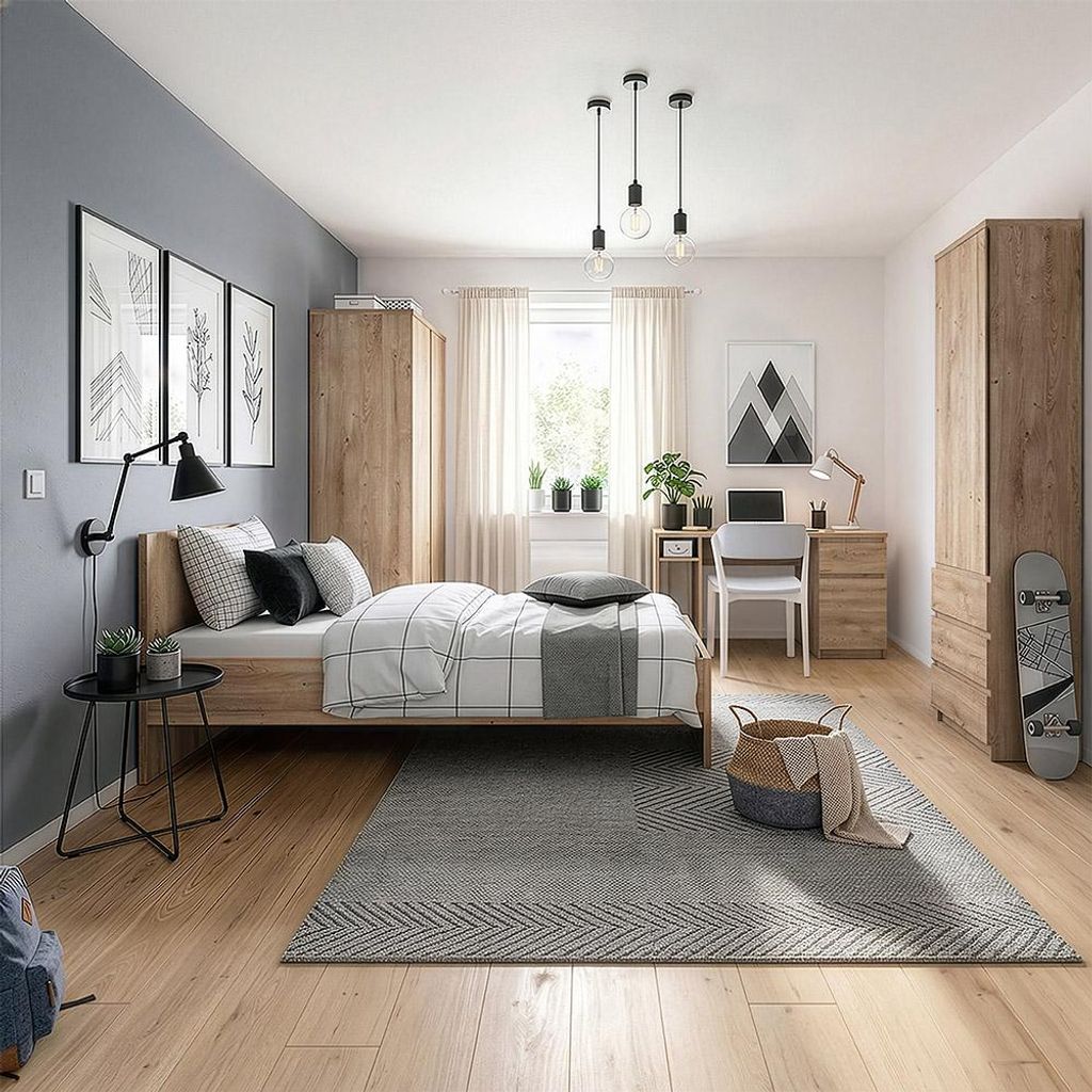 Jugendzimmer-Set mit Bett 90x200 cm & Schreibtisch in Eiche, modern, 4-teilig - FORTALEZA-129