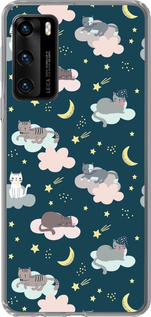 MuchoWow Handyhülle Schutzhülle Hülle für Telefoonhoesje Huawei P40 Muster - Katze - Mond - Jungen - Mädchen - Kinder - Kind Silikon Softcas...