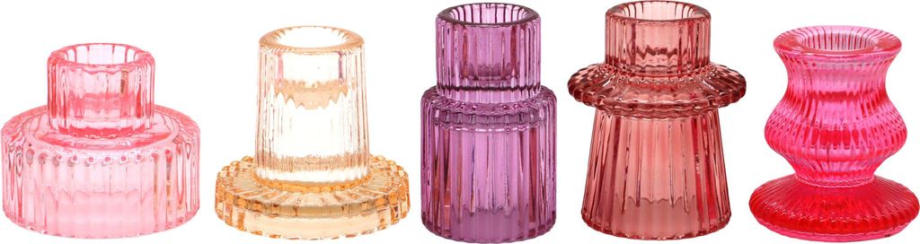 FURNARO Kerzenleuchter Set Glas geriffelt bunt modern Deko Produktbild 