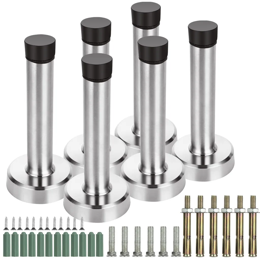 Lot de 6 butoirs de porte pour plinthe argentés avec embouts caoutchouc