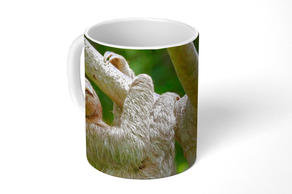KitchenYeah Tasse Kaffeetasse Kaffeebecher 350 ml Ein Faultier hängt an einem Ast Teetasse - Fototasse - Becher - Keramikbecher - Teebecher - Ka...