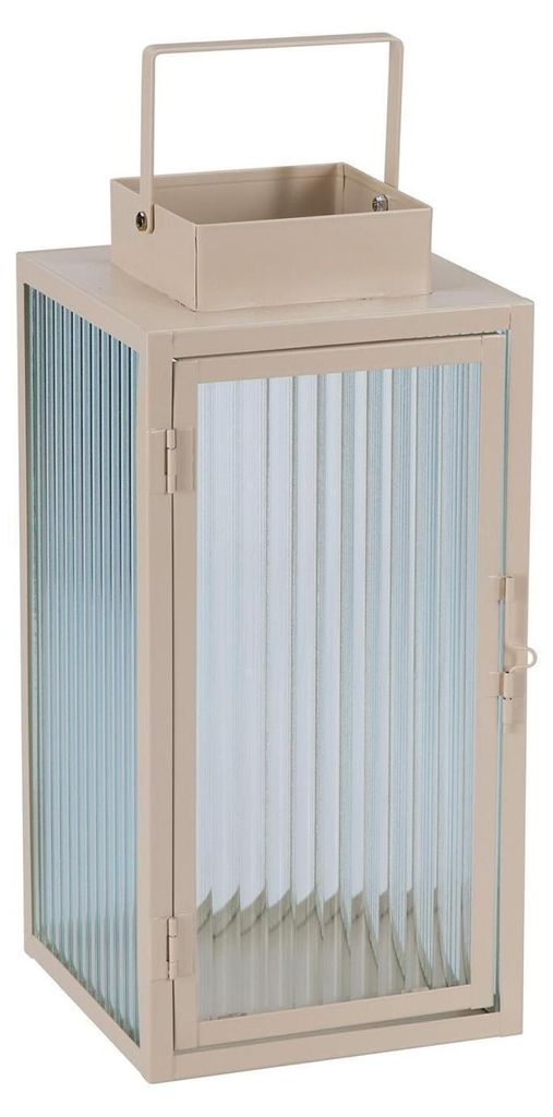 Laterne - 34 x 45 cm - Beige - Eisen - Rillenglas - mit Tragegriff