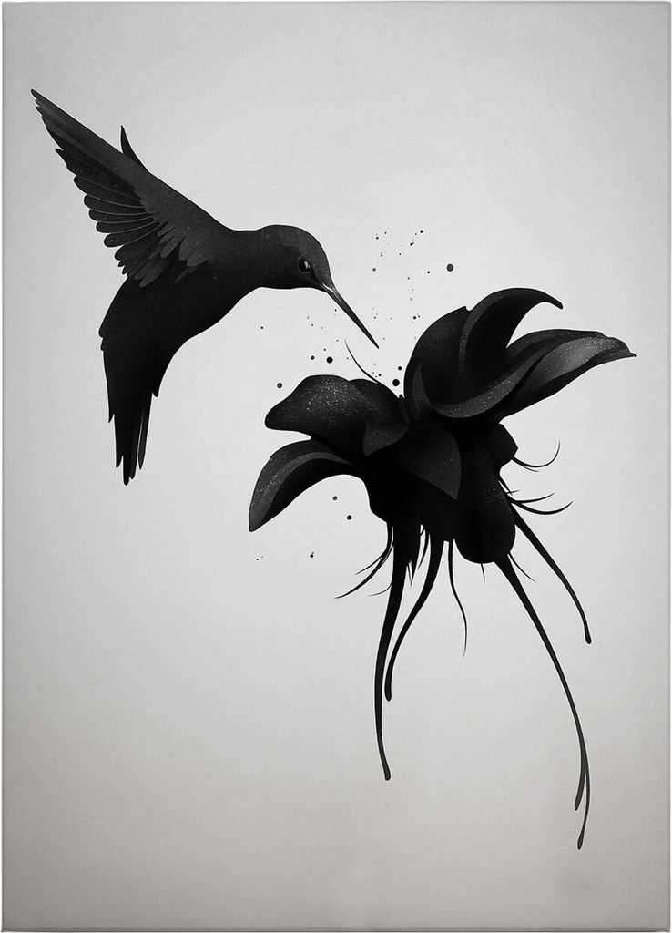 Leinwandbild Kunst 70 x 50 cm - Wandbild Weiß Schwarz - Keilrahmen Tiere Vögel Wohnzimmerdeko Wanddeko Wandgemälde