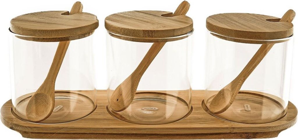 Pratici contenitori in vetro con piano in legno, coperchio Immagine del prodotto 