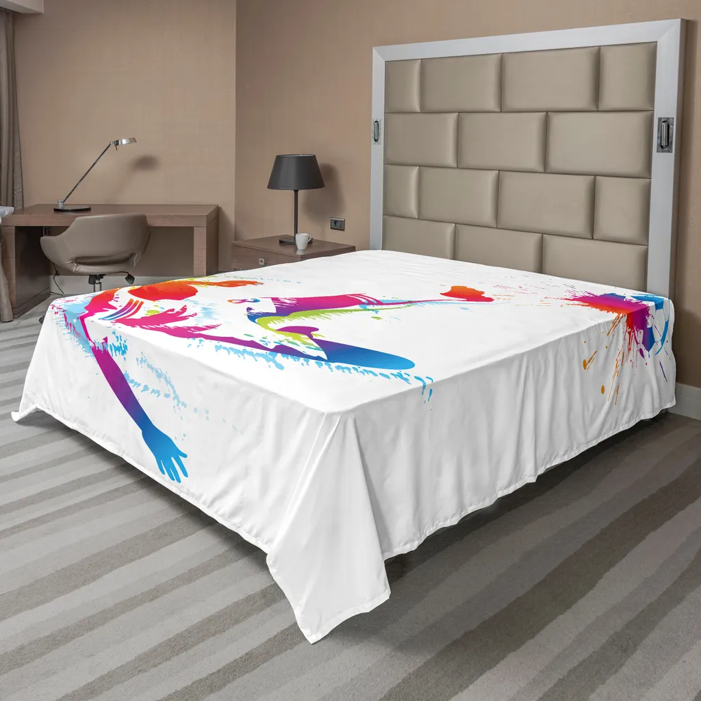 ABAKUHAUS Drap de lit Football, Motif Coup de Ciseaux, Multicolore, 244x205cm