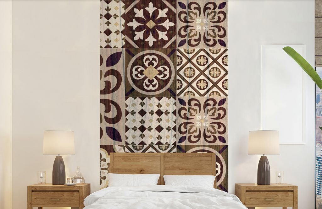 MuchoWow Fototapete für Wohnzimmer oder Schlafzimmer Wandtapete Vinyl Motivtapete Retro - Muster - Braun - Abstrakt - 120x240 cm - Hintergrundbild