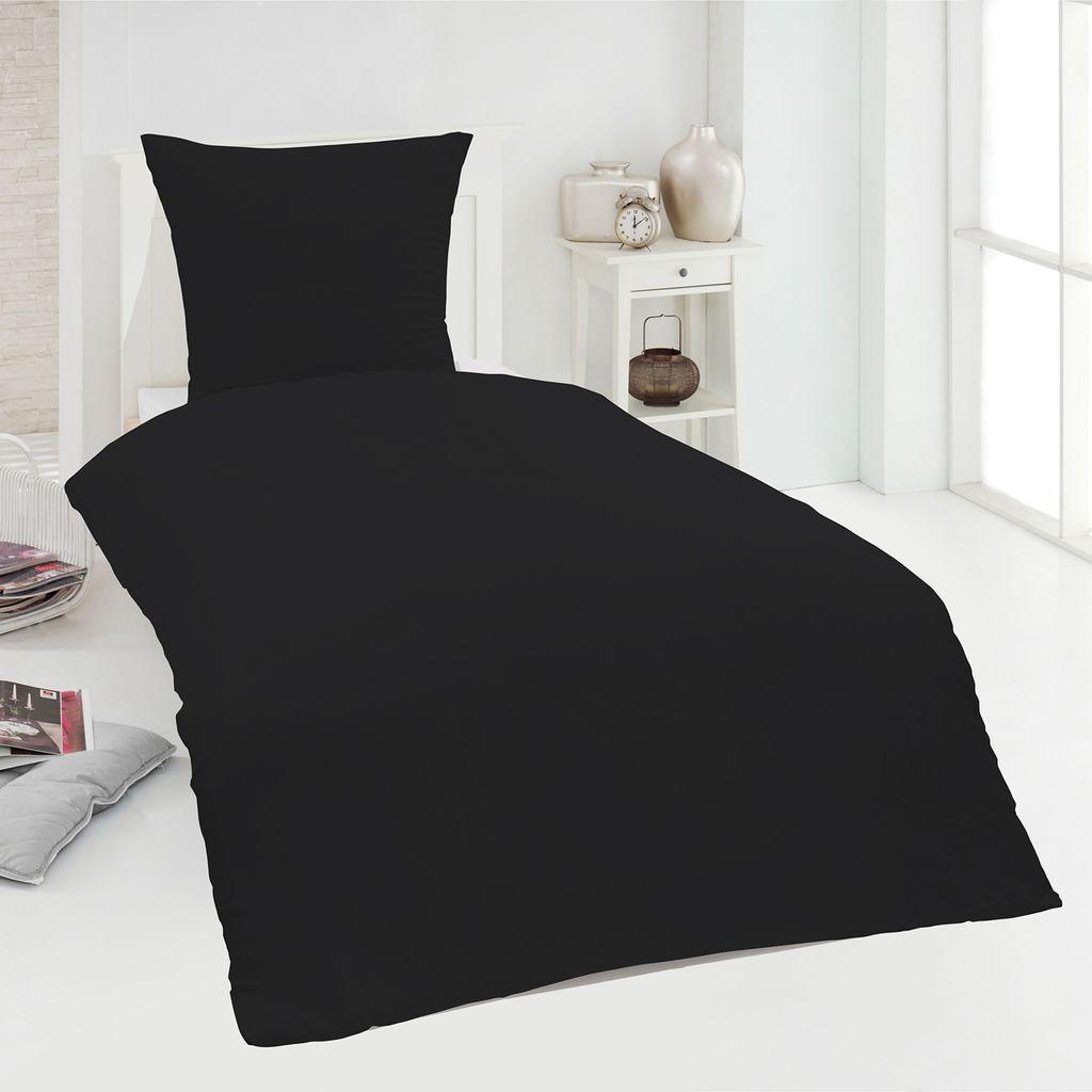 4 teilige Uni Bettwäsche 135 x 200 cm schwarz Einfarbig Produktbild 2