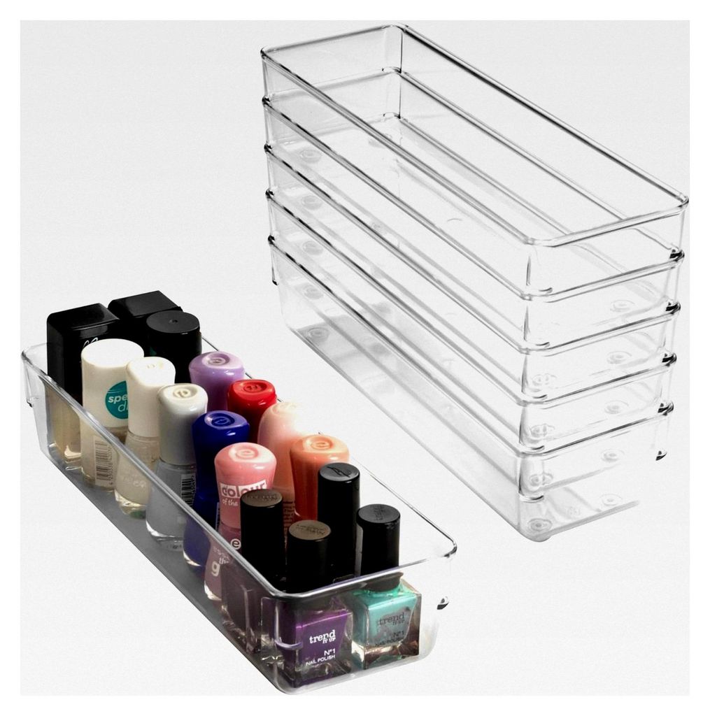 6x Ordnungssystem für Schubladen 24x8 cm klar transparent 5,5 cm hoch Antislip - Organizer für Kosmetik, Bad, Küche, Büro, Besteck Aufbewahrung