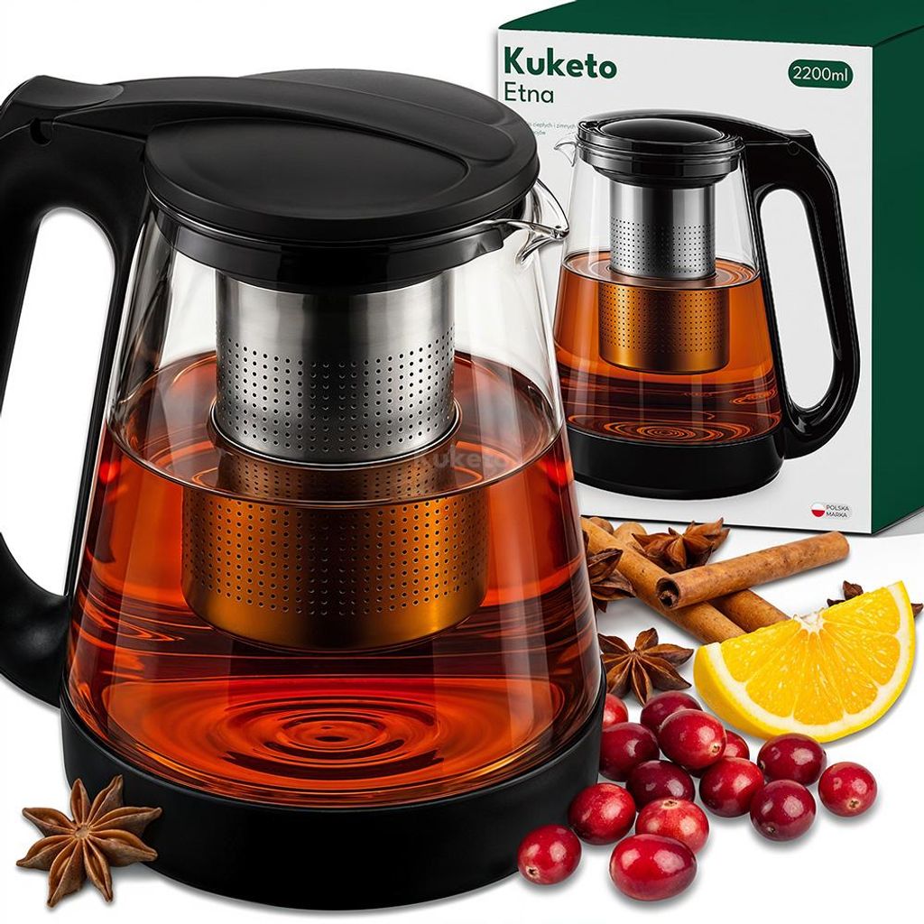 Kuketo | Glas-Teekanne 2,2 L Mit Edelstahl-Sieb – Produktbild 