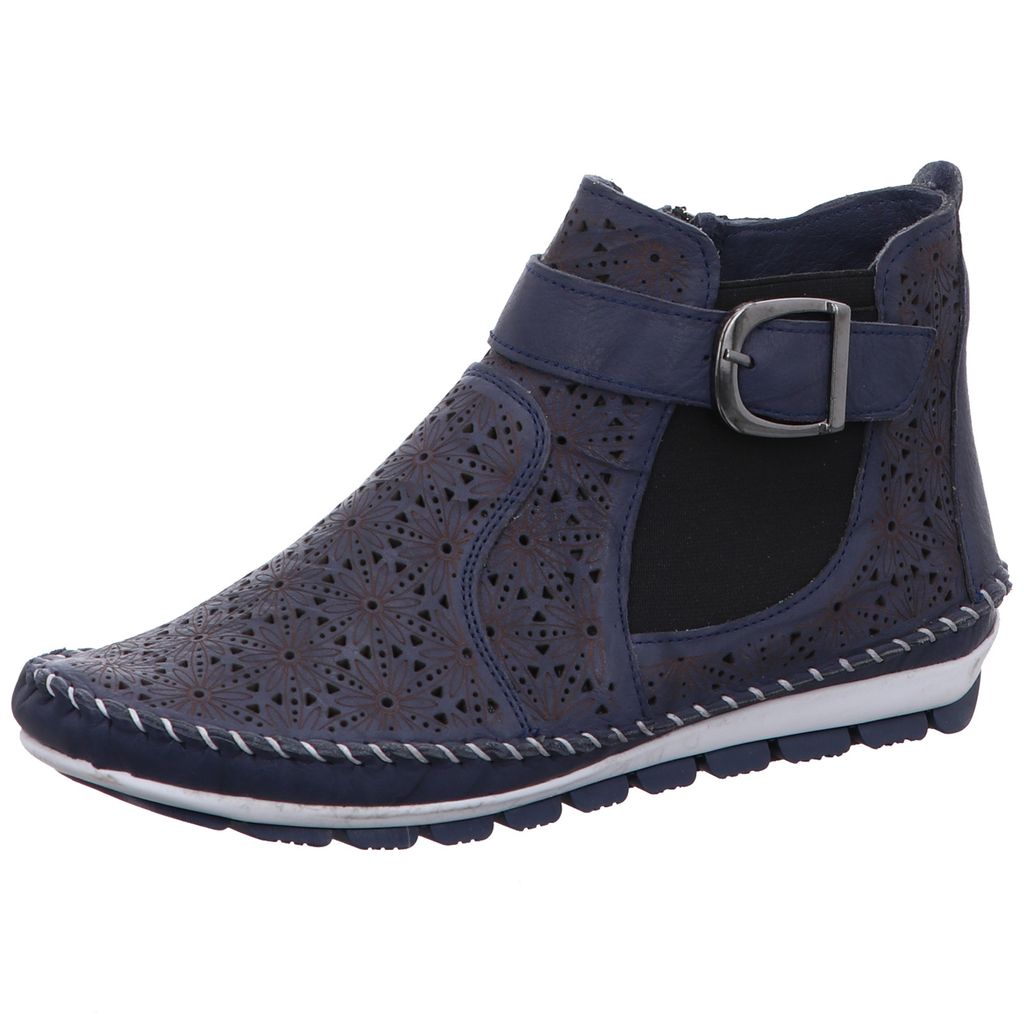 Gemini Damen Stiefelette Leder Cutouts floral Muster 382019-19, Größe:38 EU, Farbe:Blau