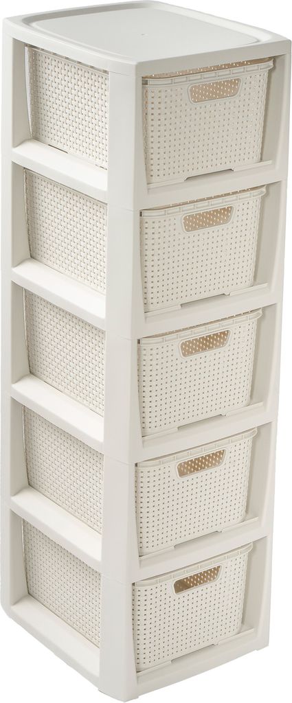 Ratanový kúpeľňový stojan s košíkmi 5 X 7L White Obrázok produktu 