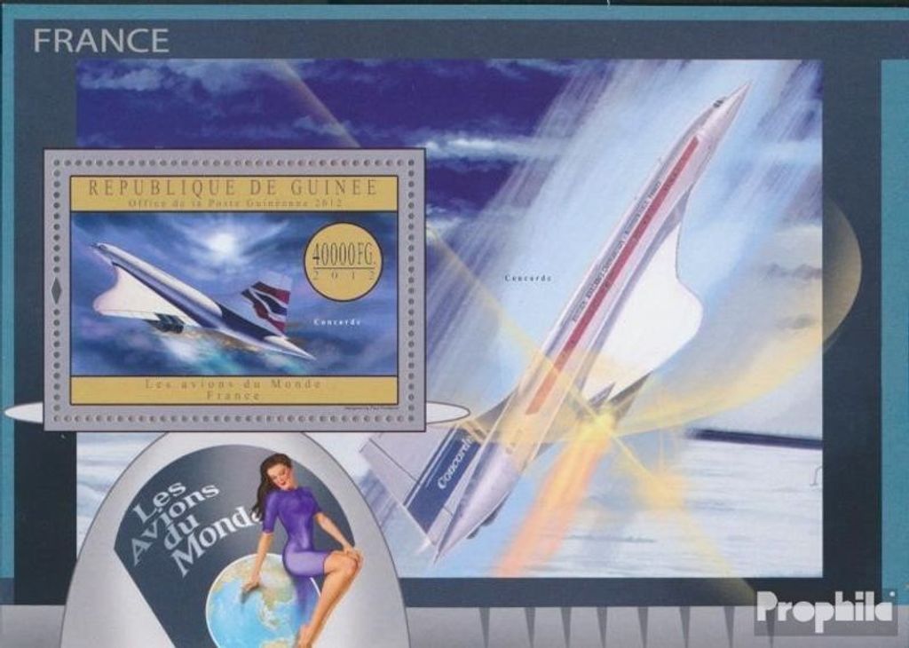 Briefmarken Guinea 2012 Mi Block 2176 (kompl. Ausgabe) postfrisch Flugzeuge von Frankreich (Concorde)