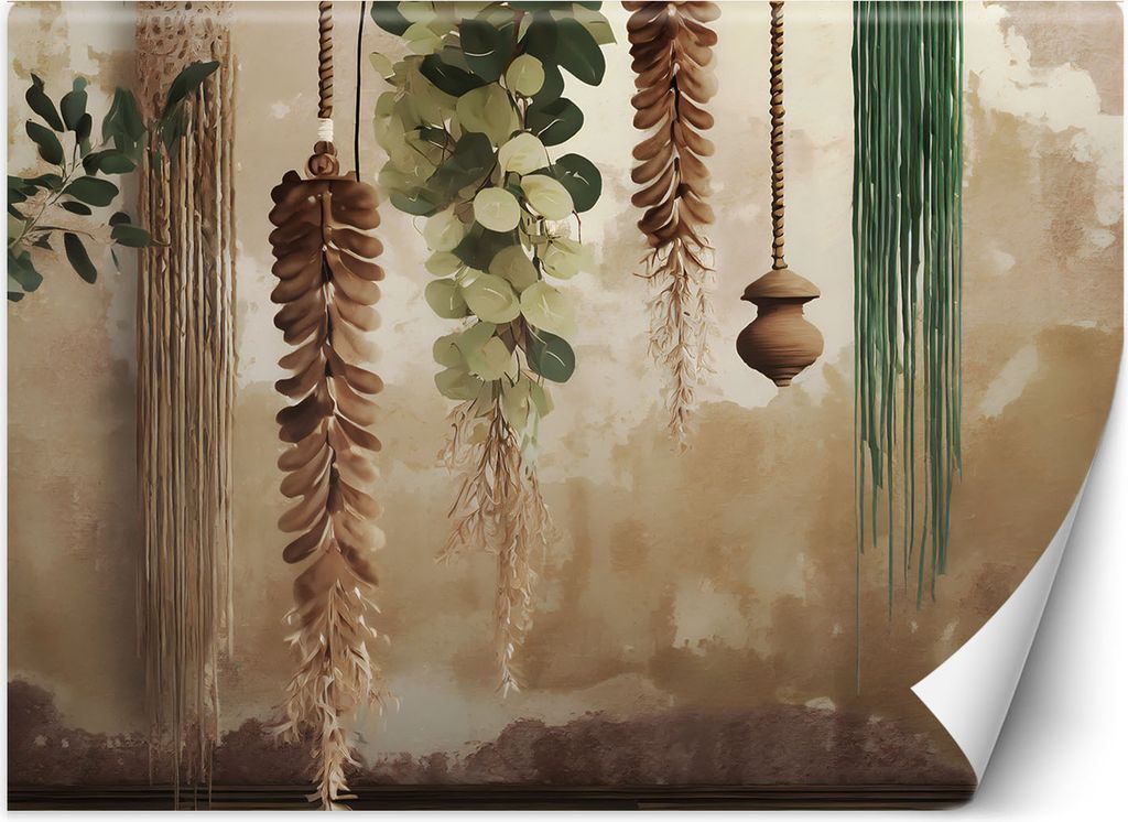 Vlies fototapete Hängende Scandi-Boho-Blätter 450x315 cm Feeby Beige inkl. Kleber einfache Montage