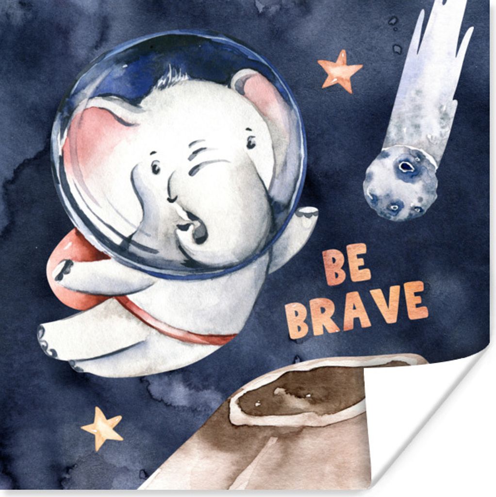 MuchoWow Poster Elefant - 'Sei tapfer' - Sprichwörter - Zitate - Jungen - Mädchen - Kinder 75x75 cm - Wand Dekoration