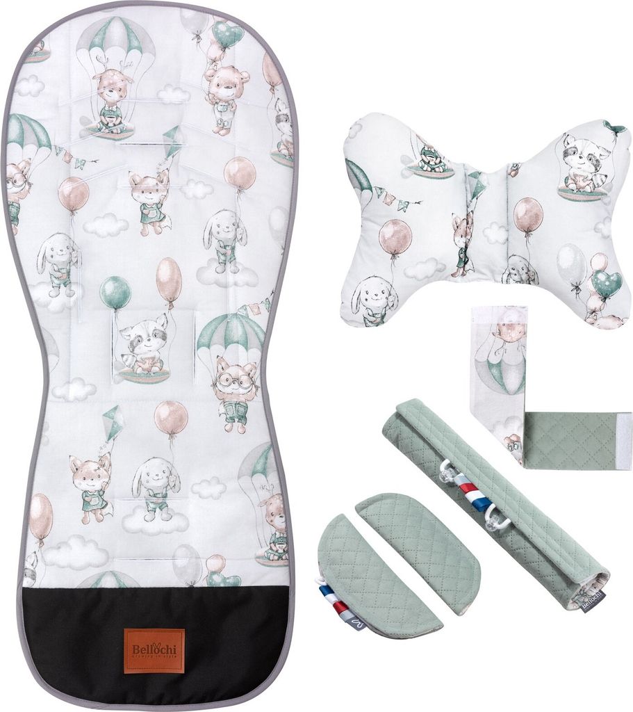 Bellochi Sitzauflage Kinderwagen Sitzauflage Buggy Sommer set - Universal und Luftig Kinderwagen Einlage mit Kissen, Sitzgurtabdeckungen und Lenker...