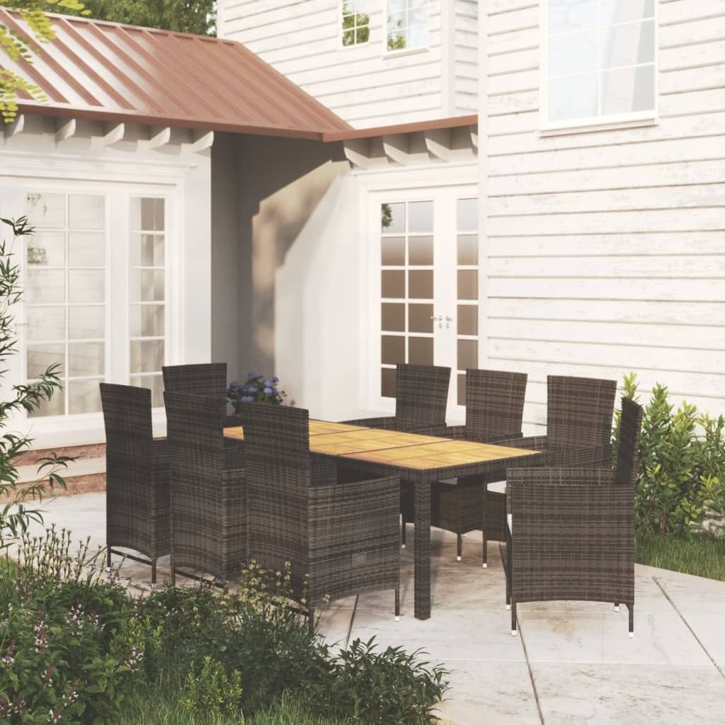 "2026 Promotion" 9-tlg. Garten-Essgruppe - mit Tisch und Stühlen - mit Kissen - Poly Rattan Schwarz - Gartenmöbelset CC4383