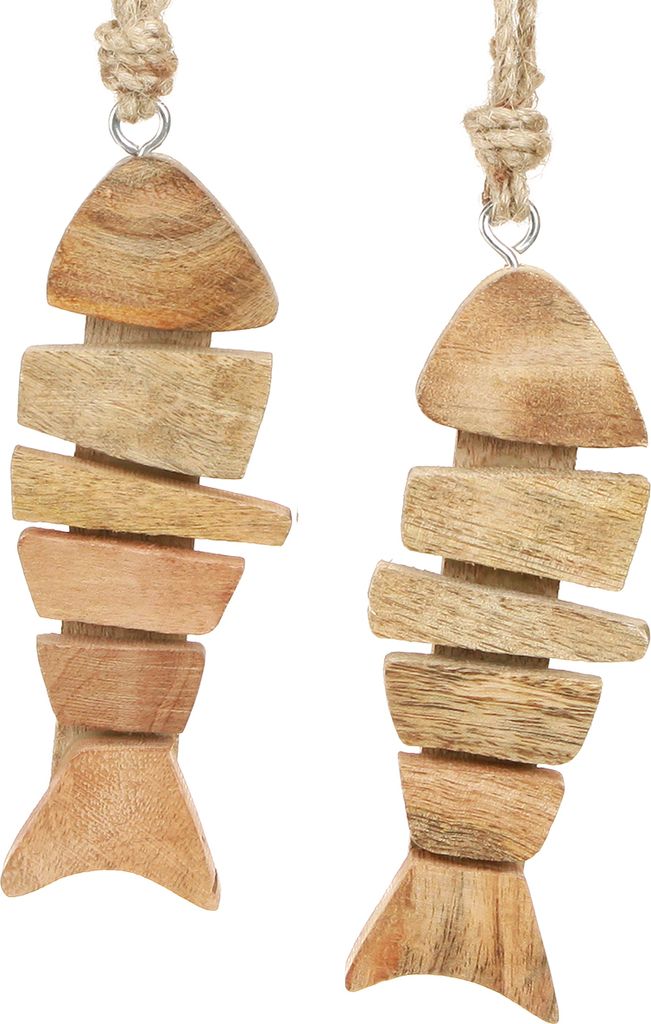 Maritime Holzfische Deko Natur 16x2x5cm 2er Set, 2 Stück