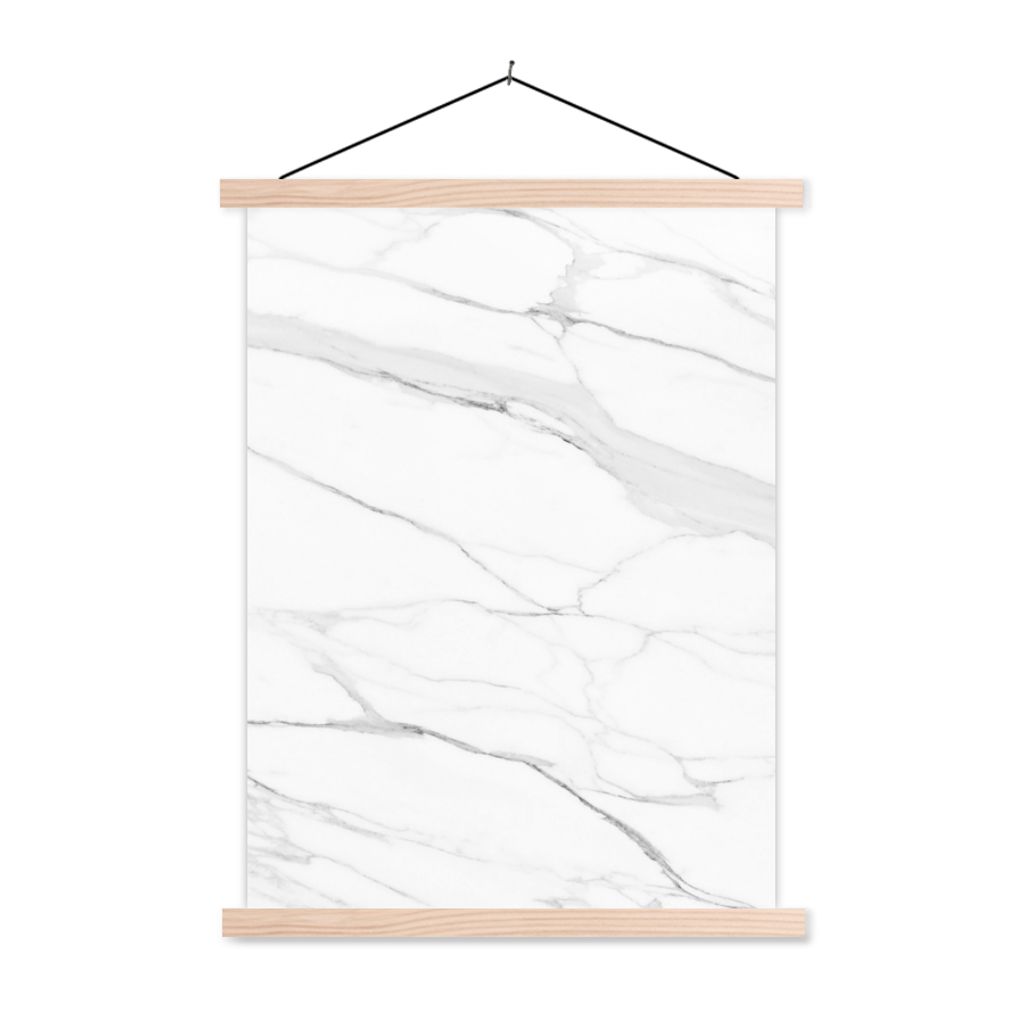 MuchoWow Textilposter Marmor - Weiß - Linie - Muster - Luxus - Marmoroptik 60x80 cm mit holzfarbenen Rahmen - Wandbild