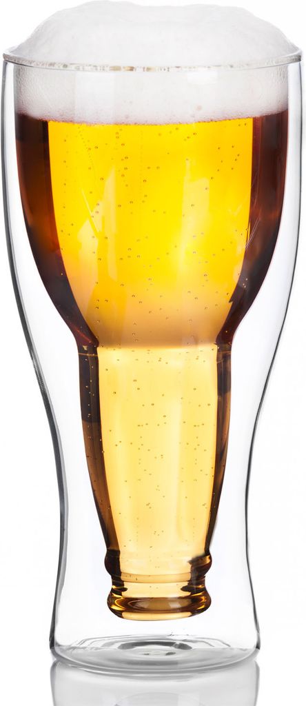 Dimono Doppelwandiges Bierglas Inside Out 330ml - Thermoglas für kühles Pils & Weizen, Schwebe-Effekt mit umgedrehter Flasche Optik