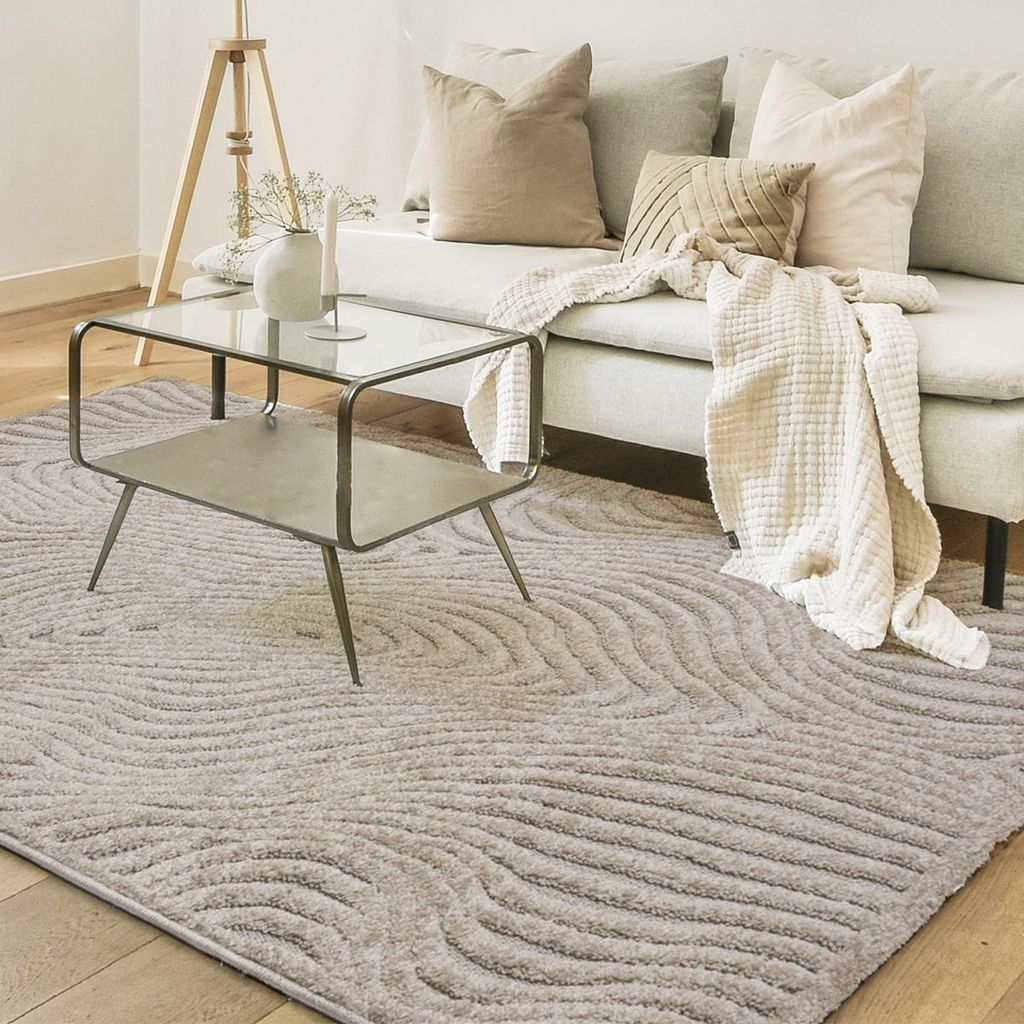 Teppich Wohnzimmer - 160x230 cm - Beige - Geometrisches Muster - Allergikerfreundlich - Leicht zu Reinigen - Waschbar - Weicher Teppich