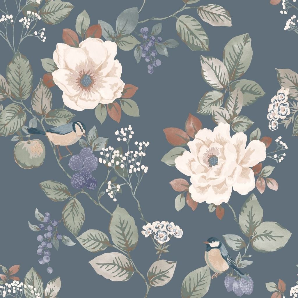 Belgravia - Tapete "Bramble", Floral AG3584 (10 m x 0,5 m) (Blau)
