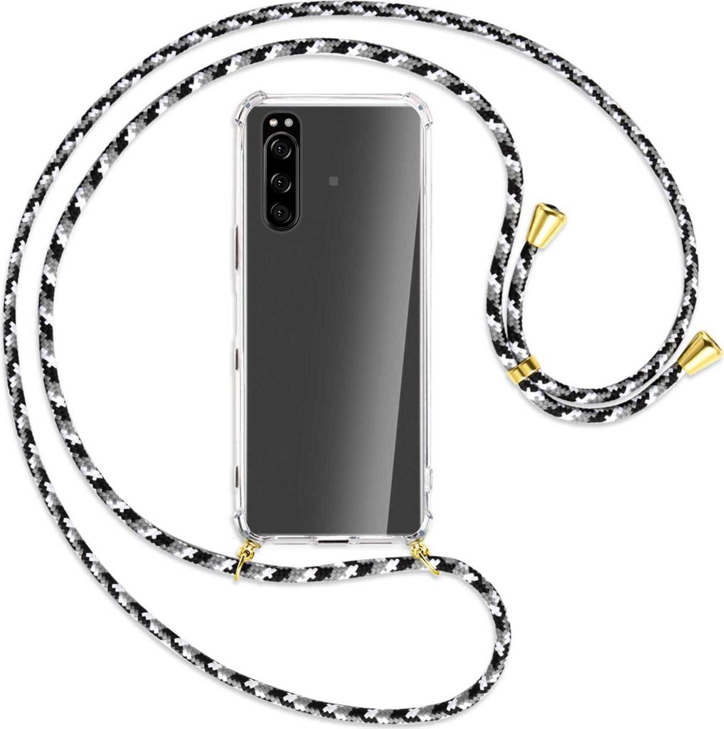 Handykette Backcover-Schutzhülle mit Band (Metall goldfarben) für Sony Xperia 5 III (XQBQ62G) - schwarz/grau/weiß