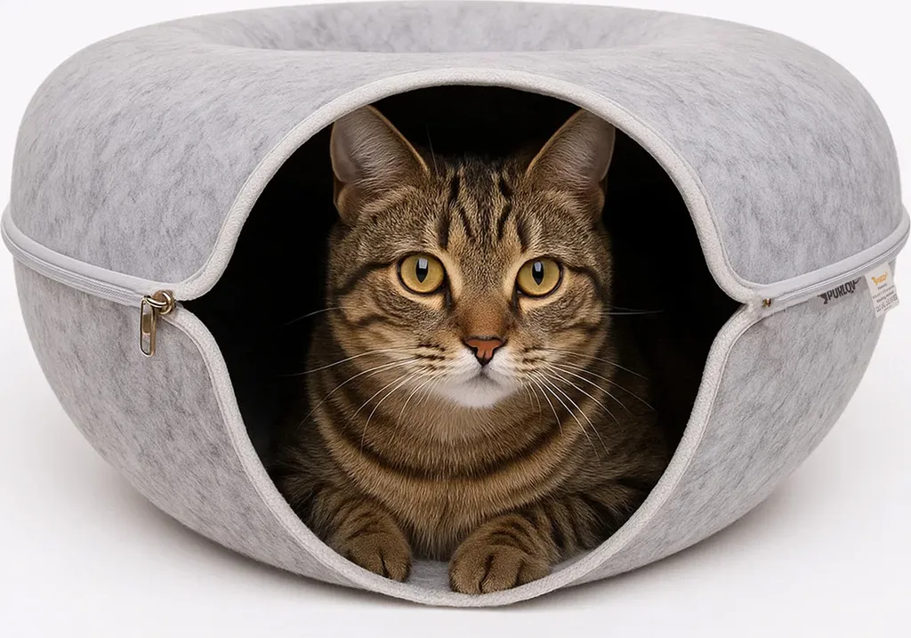 Purlov Letto Gatti Ø 51cm Tunnel Antistress in Feltro - Cuccia 25810