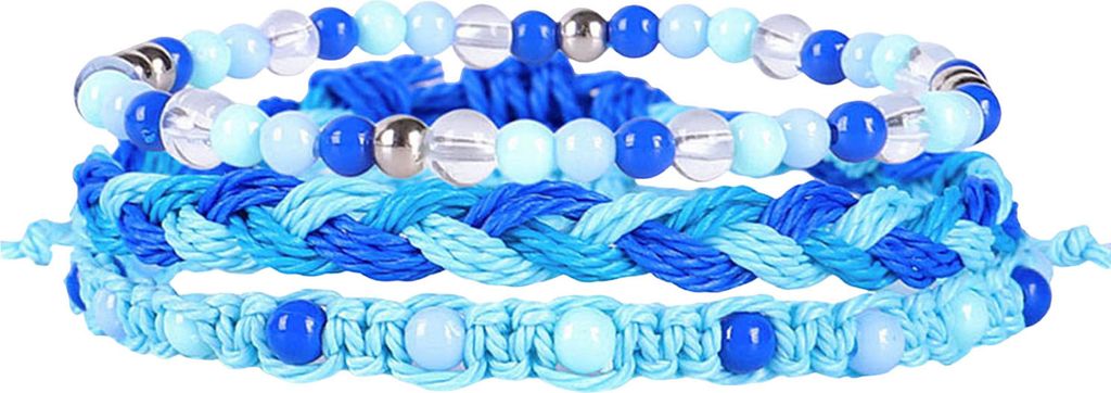 3-teiliges/Set gewebtes Armband-Set, spiritueller Schutz, Stabilität, Wachslinie, geflochten, bunt, mit Perlen, glatt, verstellbarer Umfang, Kunst...
