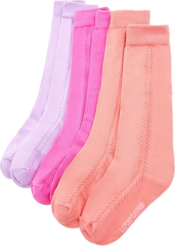 Kindersocken Korallenrosa, Lila, Dunkelrosa EU 30-34 mit Strickmuster und hohem Baumwollanteil
