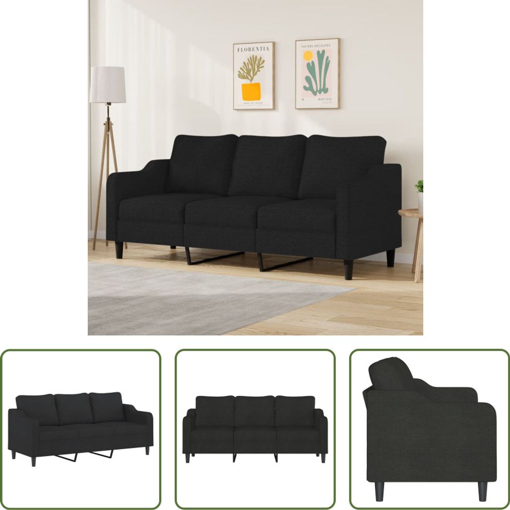 The Living Store 3-Sitzer-Sofa Schwarz 180 cm Stoff