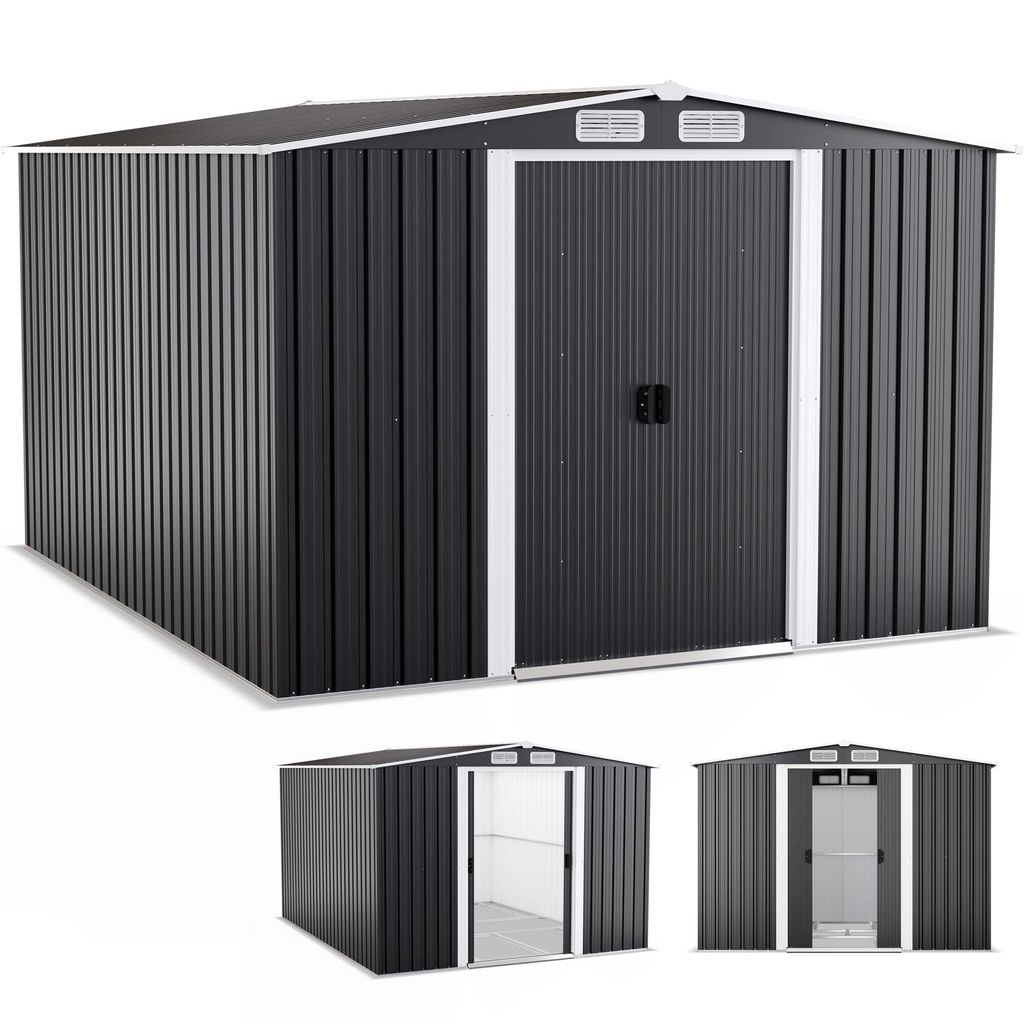 ONBEST Gerätehaus Premium | Metall | mit Fundament | Schiebetür | inklusive 2 Haken | 8 m² | Wetterfest