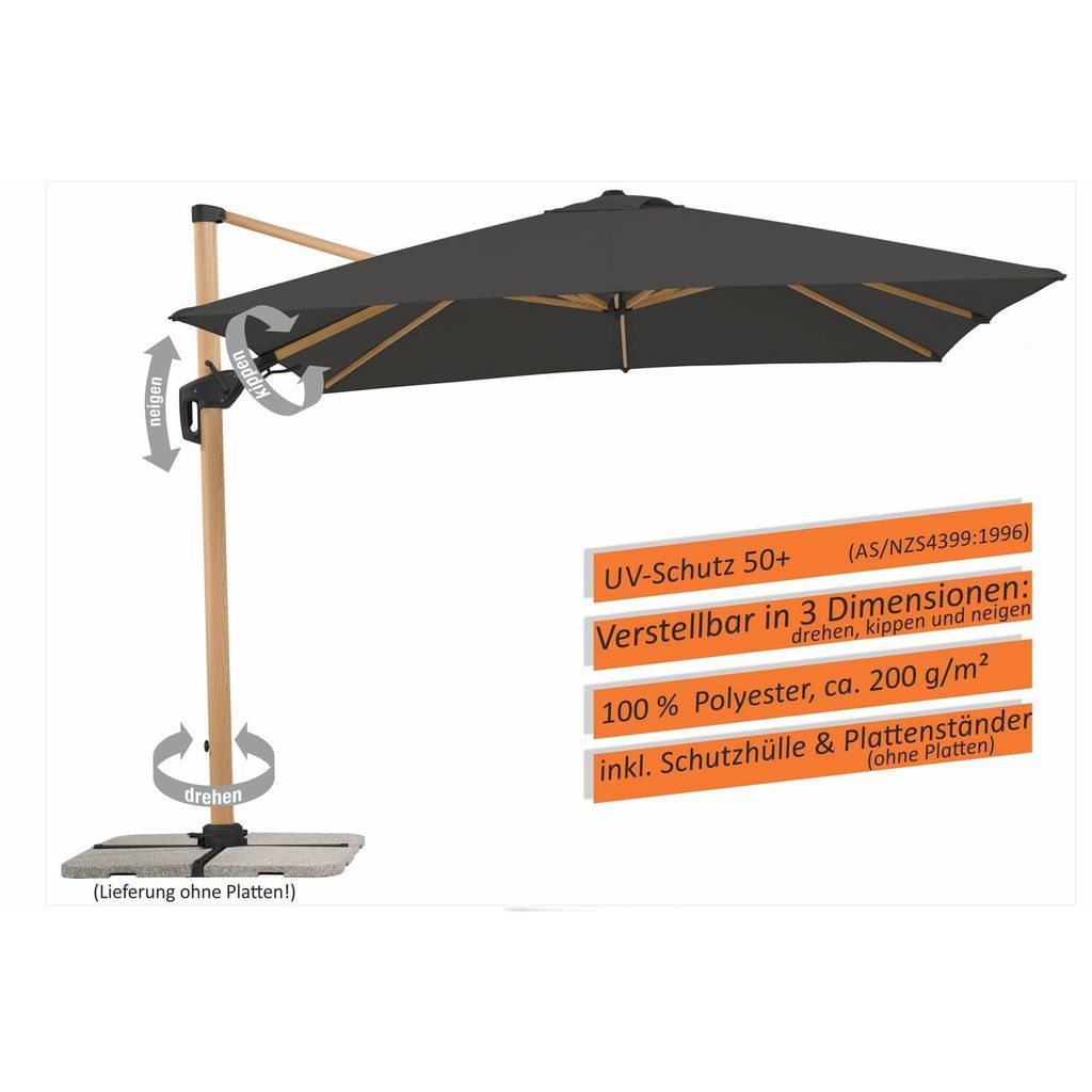 Schneider Ampelschirm RHODOS TWIST WOODY ca. 300 x 300 cm, Produktbild 12