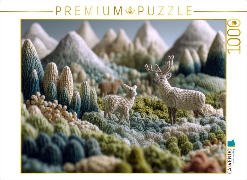 CALVENDO Puzzle Arktische Tundra mit Karibus aus Wolle | 1000 Teile Lege-Größe 64x48cm Foto-Puzzle für glückliche Stunden