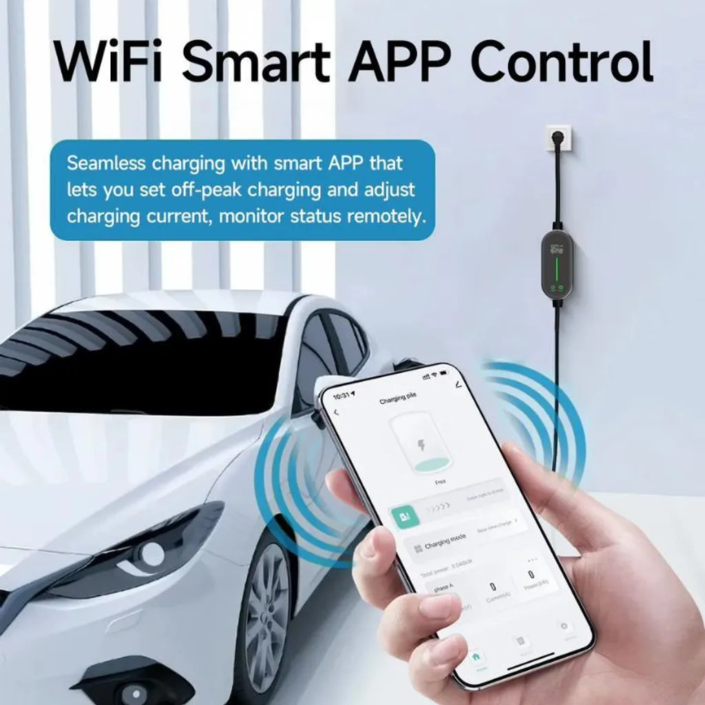Chargeur EV portable Type 2 avec application mobile et câble de 5 mètres