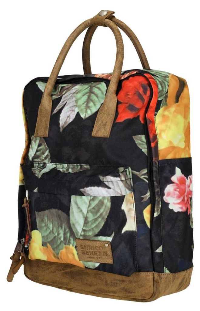 Kleiner Herren Damen Rucksack Kurierrucksack Laptop Tablet Fach Schule Uni Arbeit Schwarz-Blumen