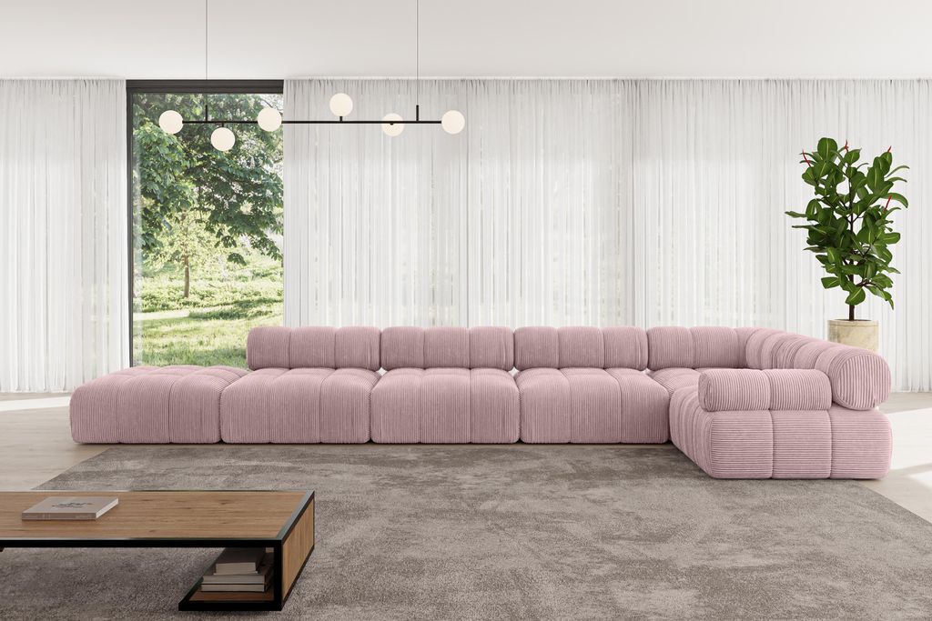 ALTDECOR Modulares Sofa Ecksofa in L-Form - Felto-L3 - 475x190x70 cm Rosa Corner modular Sofa Eckcouch Couch Wohnlandschaft Cauchsofa Polstersofa