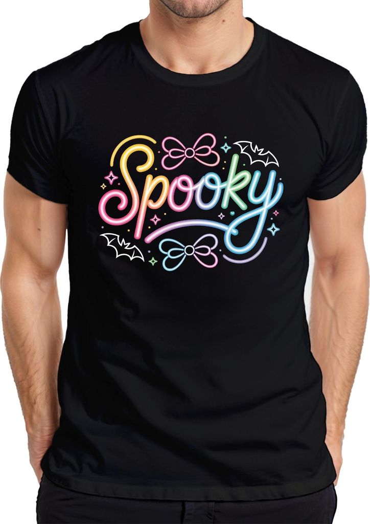 Spooky Halloween Neon Pastell Fledermaus Schleife Niedlich Kawaii Herren T-Shirt, Schwarz, M