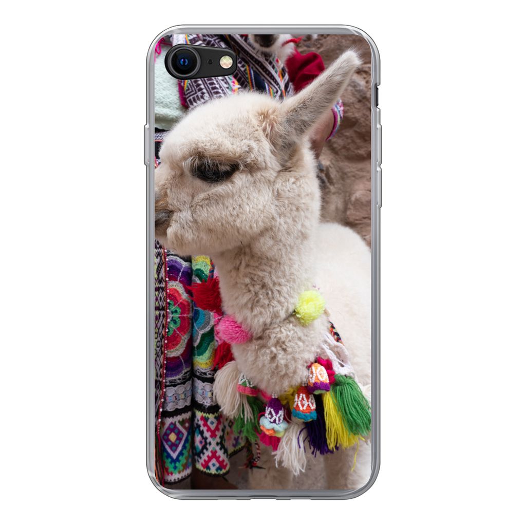 MuchoWow Handyhülle Schutzhülle Hülle für iPhone SE 2020 Alpaka - Halskette - Farben Silikon Softcase Handy Hülle - Kartenbesitzer