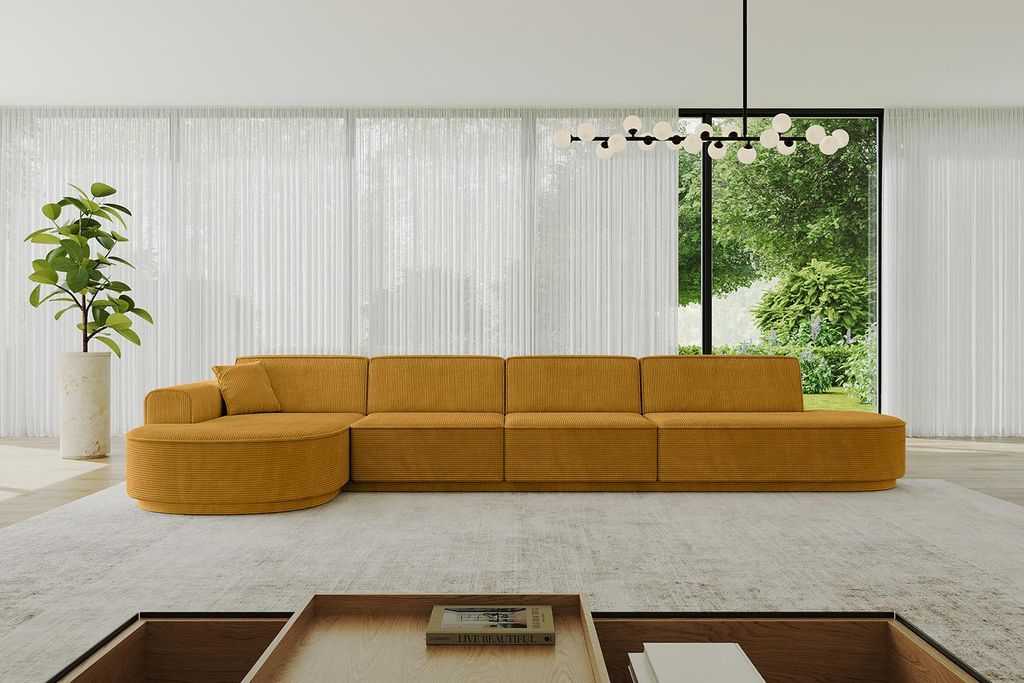 ALTDECOR Ecksofa in L-Form MARI-L3-v3 - 413x171x83 cm Senfgelb - Corner Sofa Bett Eckcouch Couch Wohnlandschaft Cauchsofa